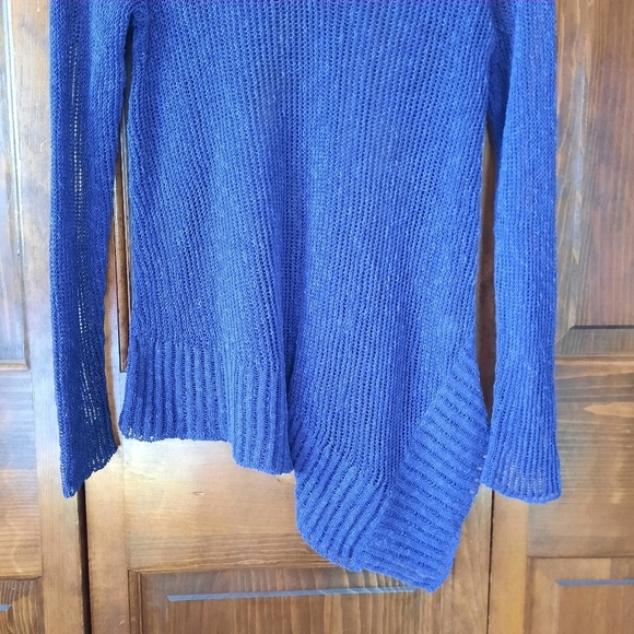 Eileen Fisher Linen Blend V-neck Airy Loose Knit Rib Asymmetrical Tunic Sweater - Picture 3 of 11